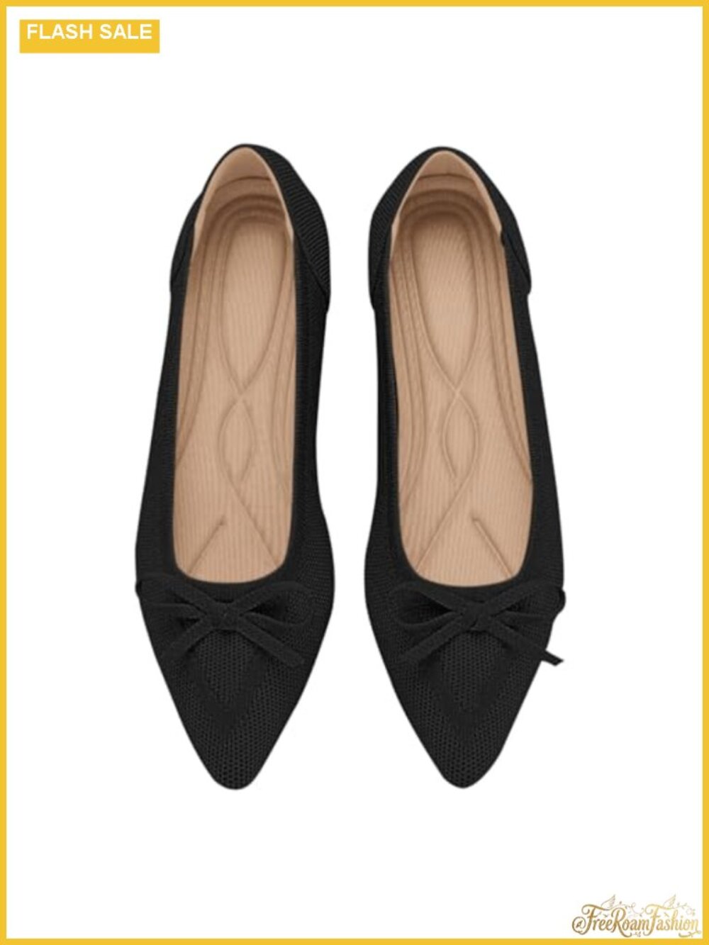 Women's Pointed Toe Bow Knit Ballet Flats Slip On Mesh Comfortable